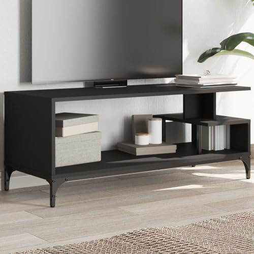 ShGaxin 842411 Meuble TV en bois d'ingénierie et acier noir 102 x 40 x 41 cm