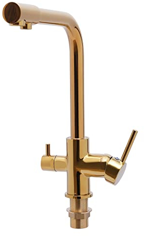 Küchenarmatur 3 Wege Gold Edelstahl Osmose Wasserfilter Spültischarmatur Trinkwasserhahn 360° Drehbar mit 2 Hebel