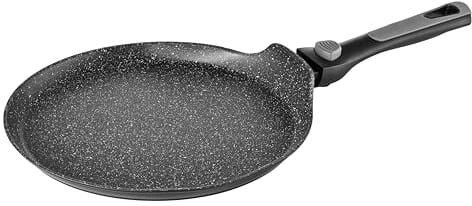 Pradel Excellence - PCUI002009 - Poêle à Crêpes en Aluminium Forgé Pierra Ø32cm - Revêtement Anti-Adhésif Façon Pierre - Manche Amovible - Tout Feu, Induction, Noir