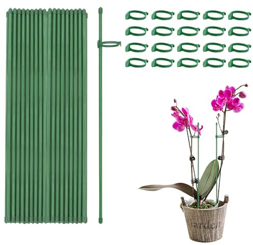 JEOPKO 20 Pcs Plant Support Sticks with Rings Plant Support Sticks Plant Supports for Outdoor Plants Plants Plant Stakes and Supports for Supporting Stems Flowers Tomatoes Potted Plants Flower Stem