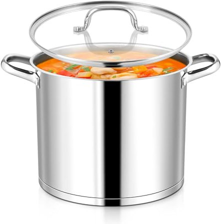 Homikit 10L Kochtopf, Edeastahl Topf Nudeltopf Induktion mit Glasdeckel, Suppentopf Fleischtopf aus 3-Lagen Böden für alle Herdarten Geeignet, Unbeschichtet, Hochpoliert & Spülmaschinenfest
