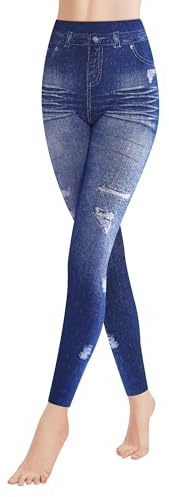 Libella Leggings Damen Jeansoptik Hohe Taillen Leggings mit Bund Mode Shaping Leggins Dehnbar Formende Treggings Streetwear Hosen 4162I L/XL