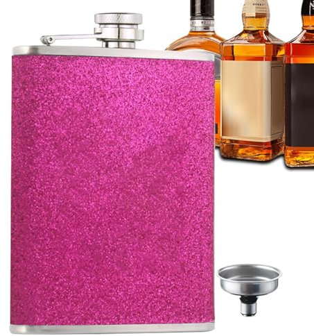 Petaca para beber,Frascos para beber con alcohol,Petaca de acero inoxidable con embudo | Frasco de licor con purpurina portátil, recipiente para beber a prueba de fugas para whisky