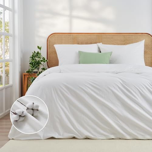 Duvetnova Bettwäsche Baumwolle 200x200 Weiß Superweiche 100% Vorgewaschene Baumwolle ÖKO-TEX 2x2m Bettwäsche 1 Bettbezug 200x200+2 Kissenbezüge 80x80 alle mit Reißverschluss