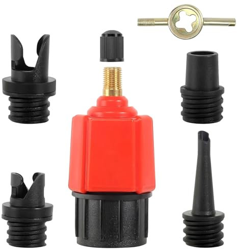 SUP Pumpenadapter, Stand Up Paddle Board Luftpumpe Adapter, SUP Adapter für Kompressor, mit 4 Gasdüse Sup Ventil Adapter, für Alle Arten Schlauchboot Kajaks Paddle Board Ventiladapter Zubehör (Rot)