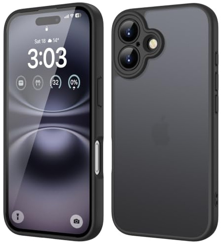 ORDA für iPhone 16 Hülle, Vollständiger Kameraschutz Stoßfest, Schwarz | Matt Handyhülle für iPhone 16, Kratzfest Transluzente Rückseite Schutzhülle, Anti-Fingerabdruck Case