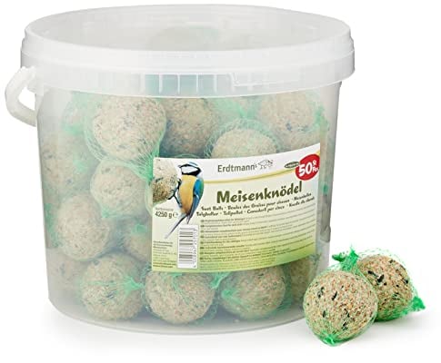 Erdtmanns 50 Meisenknödel mit Netz im Eimer 4,25 kg – Vogelfutter mit Getreideflocken & Sonnenblumenkernen – Ganzjahresfutter für Wildvögel – für Garten, Balkon & Bäume