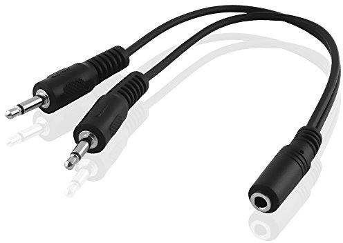BestPlug 20 cm Y Câble Audio Aux in Out, 2 x 3,5 mm Mono Jack mâle vers 1 x Jack 3,5 mm stéréo Femelle Femelle Femelle, Noir (modèle amélioré v1.05)
