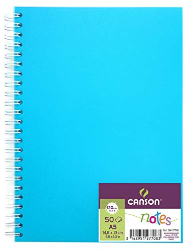 Canson Notizbuch mit 50 Blatt, A5, 120 g, Spiralbindung, Polypro-Einband, Blau