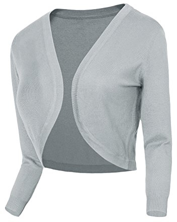 Urban GoCo Damen V-Ausschnitt Kurz-Strickweste Strickjacke 3/4 Ärmel (M, #2 Hellgrau)