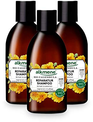alkmene Reparatur Shampoo mit Bio Calendula - Haarshampoo für trockenes & strapaziertes Haar - veganes Shampoo ohne Silikon, Parabene, Mineralöl, SLS & SLES - Haarpflege im 3er Pack (3x 250 ml)