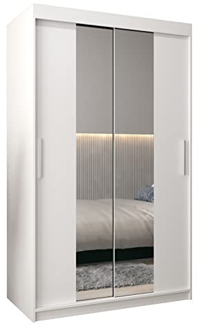 MEBLE KRYSPOL Kleiderschrank mit Spiegel Tokyo 1 - Garderobenschrank - Schrank Schlafzimmer - Mehrzweckschrank Zwei Schiebetüren - Regalen - Flur Möbel - Kleiderstange Schrank - Allzweckschrank