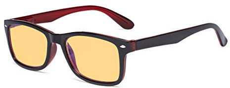 Eyekepper Blue Light Blocking Computer Reading Glasses Women Men with Amber Tinted Filter Lens - Classic Readers -Black Red