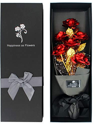 Rose plaquée or 24 carats avec coffret cadeau de luxe pour elle, bouquet de roses artificielles éternelles, cadeau unique pour la Saint-Valentin, un anniversaire de mariage, la fête des mères, un