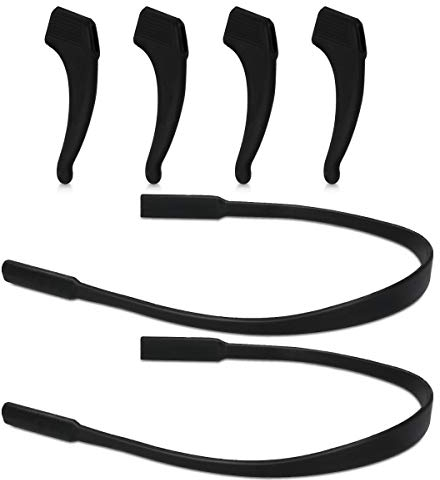 kwmobile Set 4x Gancio Ferma-Occhiali in Silicone - 2x Fascetta Elastica Anti-Scivolo per Allenamento Sportivo - Stanghette Banda Ferma-Occhiale nero