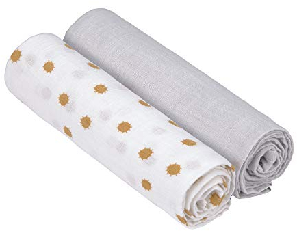 LÄSSIG Baby Puckdecke Spuckdecke Pucktuch Mulltuch 2er Set Baumwolle 120 x 120 cm/Swaddle & Burp Blanket XL Adventure Dragonfly