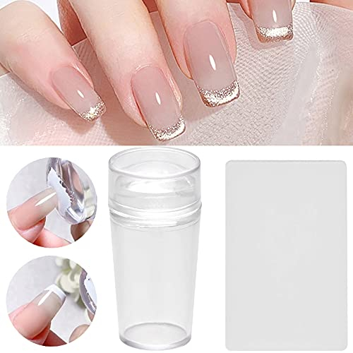 NICENEEDED Silicone Jelly Stampers, French Tip Stamp Nails Manicure Tools, Nail Stamper Kit with Scraper Clear Soft Stamping Transparent Nail Stamp for French Manicure Home DIY Nail Salon