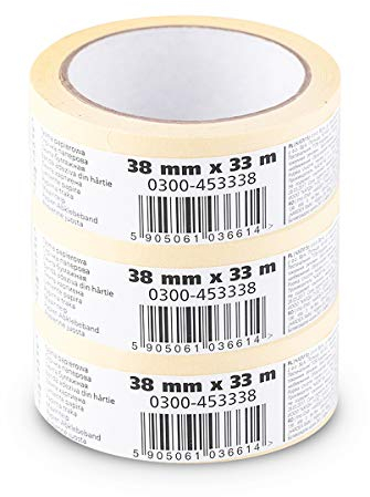 Scley Abdeckband, Kreppband Breite 38mm, Länge 33m, 3 Stück Malerband, Malerkrepp gelb, Klebeband für Malerarbeiten Serie *545*, A0303-450138