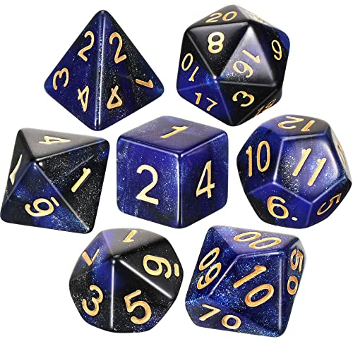 7 Stücke DND Würfel Set Polyeder Würfel Set mit Schwarzen Beuteln Dungeons and Dragons Würfel Set Rollenspiele Würfel Set für Pfadfinder Rollenspiele RPG (Blau und Schwarz)