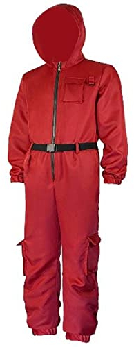 Zölibat - Squid-Wärteranzug, für Erwachsene, Roter Overall mit Kapuze und Gürtel, Game, Wachen, Kostüm