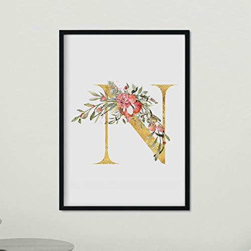 Nacnic Letter N Frame Poster Rose Gold Alphabet Pictures A3 Framed