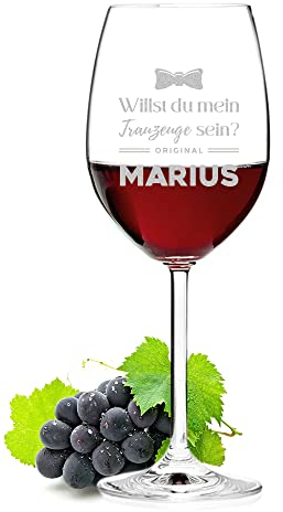Leonardo Weinglas mit Wunschname - 460 ml Volumen - personalisierte Geschenkidee - Glas für Weißwein, Rotwein - Hochzeit, Trauzeugen - Weinliebhaber - Motiv Willst du mein Trauzeuge sein?