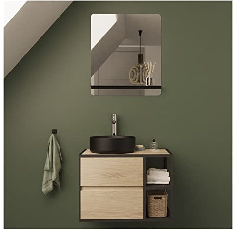 MOB-IN Ensemble Meuble Simple Vasque EDISSON 70 cm + Vasque + Miroir