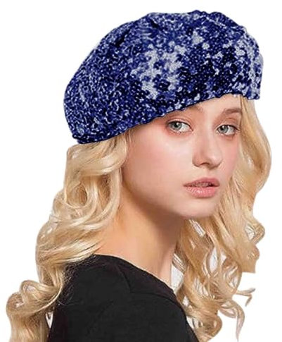 AIBEARTY Damen und Mädchen, glitzernde Pailletten, Baskenmütze, modisch, lustig, Stretch-Mütze, Kopfbedeckung für Festival, Party, Club, Halloween, navy, Einheitsgröße