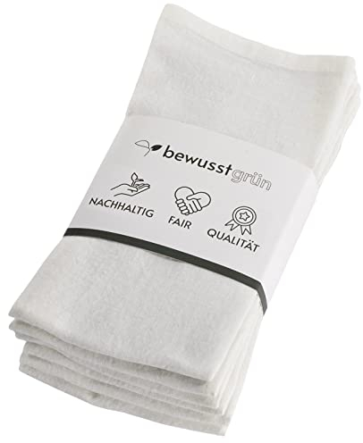 BewusstGrün® 6 Premium Stoffservietten Leinen + Faltanleitungen I 100% Leinen I 45x45 cm Weiß