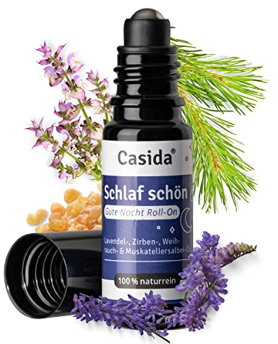 Casida Schlaf schön Roll-On – Ätherische Öle zur abendlichen Entspannung – Duft-Roll-On mit Lavendel & Muskatellersalbei, Weihrauchöl – 10 ml - Duftöl, Ätherisches Öl für die Aromapflege unterwegs