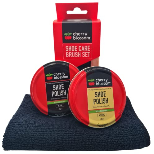 Inese Black and Neutral Shoe Polish Kit, Shoe Shine Kit, 2 Polishes, 2 Brushes