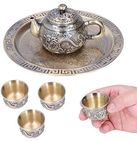 Buachois Set di Teiere in Metallo,Vintage Squisita Caffettiera Turca in Lega di Zinco, Set di Tazze Marocchine con Motivo a Rilievo Lussuoso per Regali, Decorazione per La Tavola