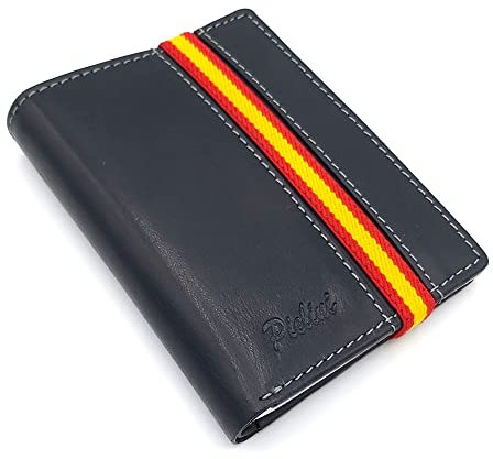 Vendopolis Cartera con Billetero DEPARTAMENTOS para Tarjetas Piel Cuero con Banda Elastica de Bandera ESPAÑA (Azul)