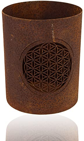 B2S BACK2SEASON Metall Windlicht Blume des Lebens Edelrost Stellen Gartendeko Rost Made in Europa H=15 cm