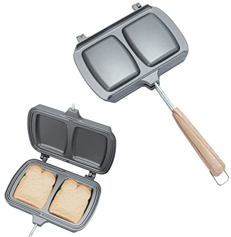 mumisuto Poêle à Frire Double Face, PoêLe à Sandwich Revêtement Antiadhésive Poêle à Crêpes en Aluminium, Gaufrier pour la Cuisine à Domicile pour La Maison, La Cuisine, Le Petit Déjeuner(Section 2)
