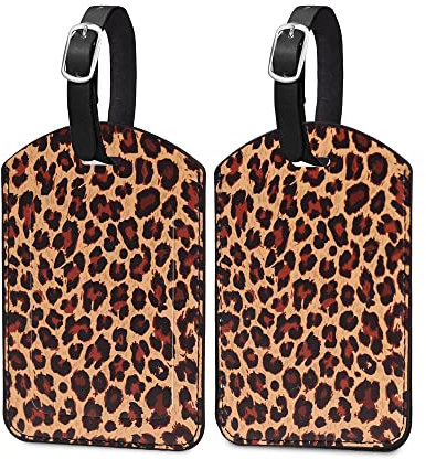 HCSSZ 2 Stück Gepäckanhänger,Kofferanhänger Mit Adressschild,Wasserdichte PU Leder Luggage Tag Personalized ID Etiketten,Schnelle Identifikation Koffer (Leopardenmuster)