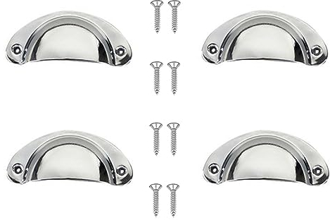 Yesmin 4 Pcs Half Moon Shaped Shell Handles,Kitchen Cabinet Drawers,Suitable for Cabinets,Drawers,Dressing Tables,Etc-Sliver