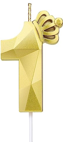 Zahl 1 Kerze, 7.6 cm große Happy Birthday-Kerze mit exquisiter 3D-Krone, Tortenaufsatz, Dekorationen für Hochzeit, Jahrestag, Geburtstag, Wiedervereinigung, Themenparty, Dekoration, Feier (Gold-1)