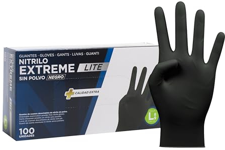 COM-FORT HOUSE - Guantes Nitrilo Resistentes - Color Negro- Colección Extreme Lite - Guantes de Látex sin Polvo - Disponible en tallas M,L