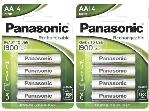 PANASONIC Pack of 2 Blister Packs of 4 NiMH Rechargeable Batteries Cute AA 1900 mAh Ready to Use