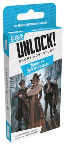 Asmodee, Unlock! Short Adventures – Mord in Birmingham, Familienspiel, Rätselspiel, 1-6 Spieler, Ab 10+ Jahren, 30 Minuten, Deutsch