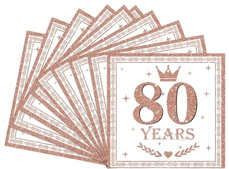 Servietten 80.Geburtstag Frauen,20Stück Roségold Geburtstagsservietten,Partyservietten,80.Geburtstag Deko Servietten,Papierservietten für Frauen Sie 80.Geburtstags Tischdekoration