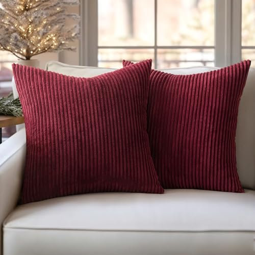 Slozzi 2er Set Kordsamt Kissenbezug WeinRot 45x45 Kissenbezüge Kissenhülle Sofakissen Dekokissenbezug Couchkissen Weich für Sofa Schlafzimmer Wohnzimmer Balkon