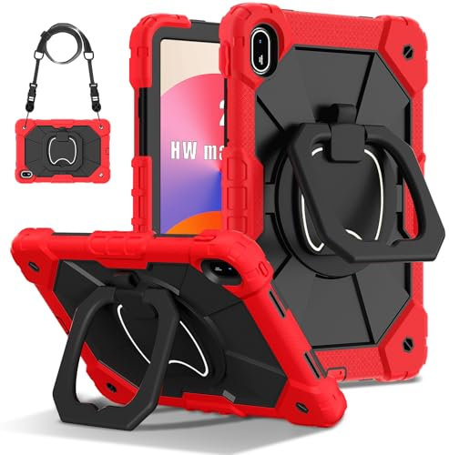 ERDARARIPRO Custodia per tablet Huawei MatePad SE 11 2024, custodia protettiva universale per bambini con cavalletto, maniglia, tracolla, per bambini e uomini, rosso nero