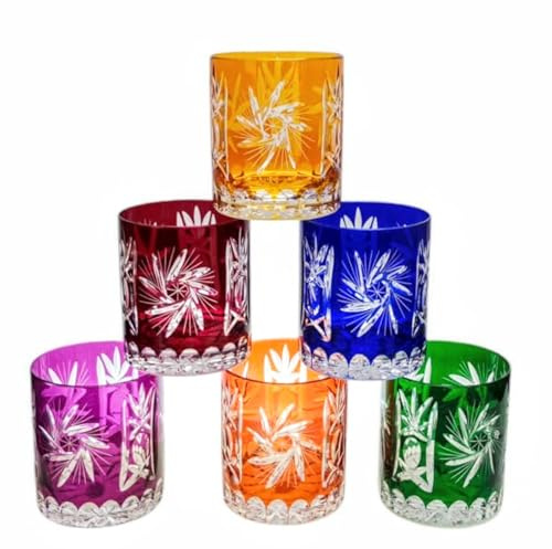 MaRika Mix Kristall-Whiskygläser 280 ml – Handgefertigt & Handbemalt – 6er Set Hochwertige Gläser, Perfekt für Whisky, Wasser oder Rotwein – Exklusive Geschenkidee