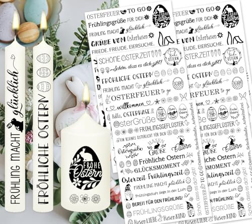 Farbeele 6 Stück Kerzentattoo Ostern, Wassertransferdruck, 19x14cm Wasserschiebefolie für Kerzen, Kerzenaufkleber, Kerzendekoration für Ostern, Geburtstag und DIY-Projekte
