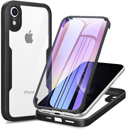 Phoona 360 degrés Coque pour iPhone XR avec Transparent Protection d'écran, Silicone Antichoc écran Coque, Anti-Rayures Intégrale Étui Housse pour iPhone XR, Noir