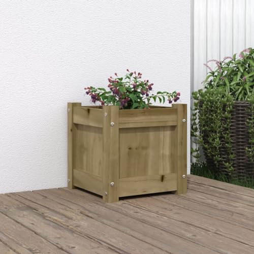 IKAYAA Jardinera Alto Madera de Pino, Macetero Grande Exterior, Maceta Alta Exterior y Terraza, Maceta Grande, Jardinera Alta Impregnado Natural 31x31x31 cm