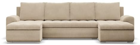 Mebligo - Ecksofa mit Schlaffunktion und 3 Bettkasten FORESTA 302x89x159 (BxHxT) Cord - Beige - Couch U Form, Sofa im Sitz: Wellenfeder + Schaumstoff, Sofas & Couches, Eckcouch