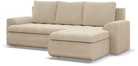 Mebligo - Ecksofa mit Schlaffunktion und 2 Bettkasten Cord - Beige 230x89x159 (BxHxT) FORESTA - Rechts Eckcouch, Sofas & Couches, Couch L Form, Cauchsofa, Sofa Wohnzimmer